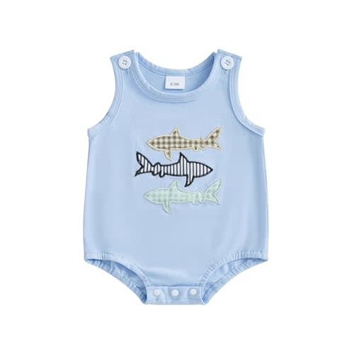 Filgriox Newborn Baby Boy Girl Bubble Romper Shark/Crab Embroidery Sleeveless Overalls Onesie Summer Clothes