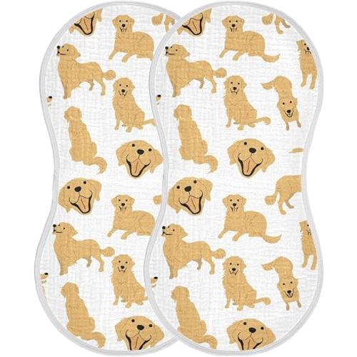 Golden Retriever Dog Muslin Burp Cloths for Baby 2 Pack Soft 100% Cotton Baby Washcloths Bibs for Boy Girl