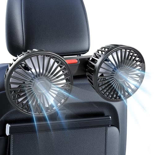 HEEYCEM USB Car Cooling Fans for Backseat,Dual Head Car Fan for Kids,360° Rotatable Headrest Fans,3-Speed,Ultra-Quiet, 5V Powerful Electric Air Circulation Fan for SUV Truck Sedan