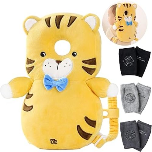 Feidoog Baby Head Protector Cushion Backpack with 3 Knee Pads for Walking & Crawling,Tiger