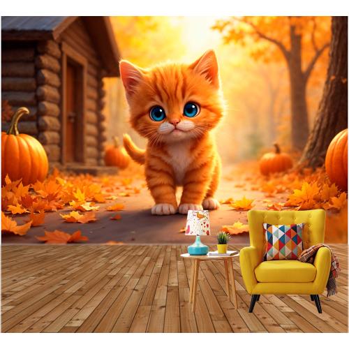 Autumn Cat Wallpaper: Children's Room Decor, Peel & Stick or Traditional