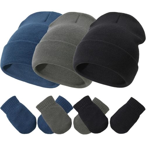 Baby Hats and Mittens Set Infant Toddler Beanie Caps Hospital Hat Set Newborn Gloves for Baby Boys Girls