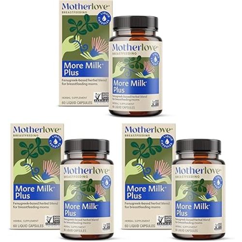 Motherlove More Milk Plus (180 Liquid caps) Fenugreek-Based Lactation Supplement to Support Breast Milk Supply—Non-GMO, Organic Herbs, Vegan, Kosher