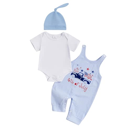 BeQeuewll Baby Boy St Patricks Day Outfit Newborn Romper+Plaid Shamrock Overalls+Hat 3Pcs Babys First St Patricks Day Outfit