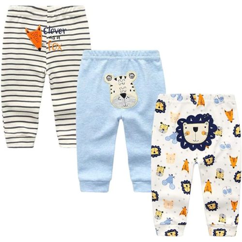 Unisex Newborn Baby Cotton 4-Pack Pants Embroidery Pringting Casual Leggings 0-24 Months for Boys and Girls