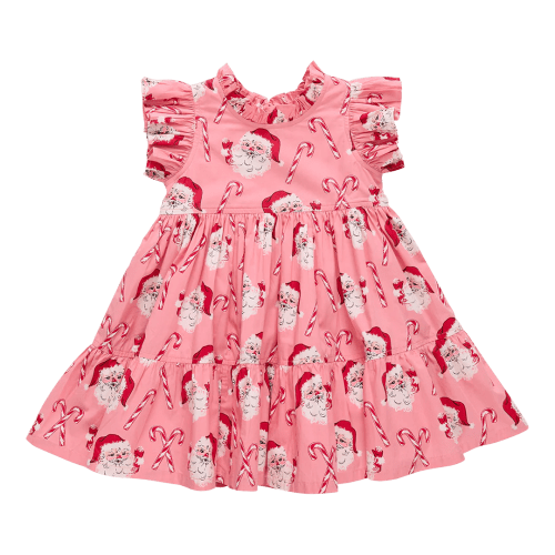 Girls Jennifer Dress - Pink Candy Cane Santa Size 4