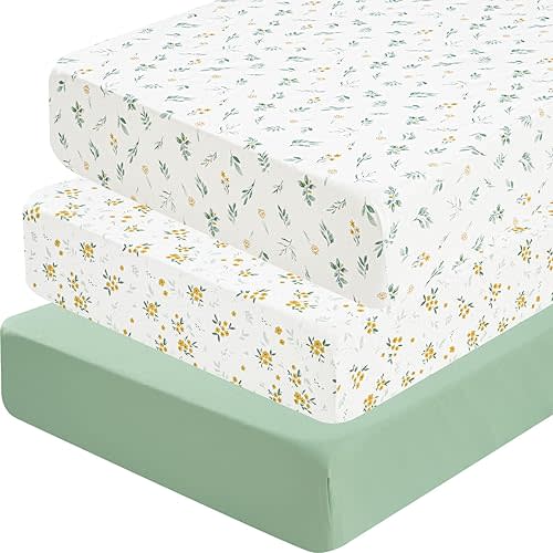 david's kids 3 Pack Fitted Crib Sheets, Ultra Soft Breathable Comfortable Baby Sheet Set for Boys Girls Neutral, 28x52 Inch Fits Standard Crib and Toddler Mattresses, Leaf & Floral