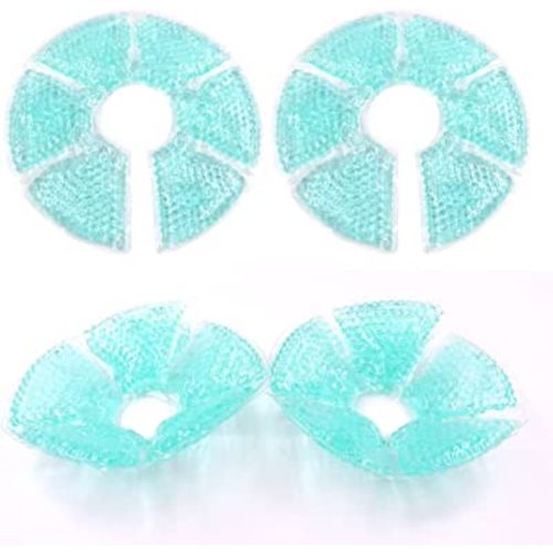 Breast Therapy Ice Packs, Hot and Cold Breast Pads, Breastfeeding Essentials Large Gel Bead Packs for Moms, 4 Pack (4 Pack-Teal)