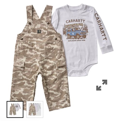 Boys' 2-Piece Long Sleeve Bodysuit & Printed Canvas Overall Set (Baby) | Carhartt
