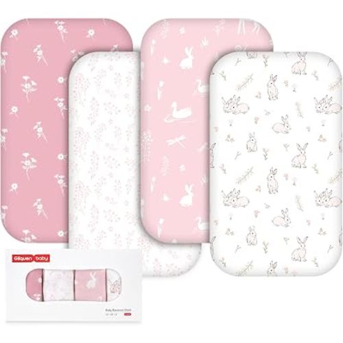 Gllquen Baby Bedside Sleeper Bassinet Sheets 33x20 Inch 4 Pack Girl Boy