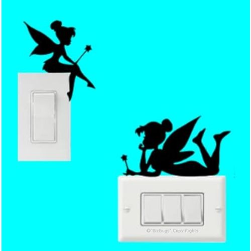 (2 in 1) Tinker bel Fairy Light Switch Decal Vinyl Sticker, Stickers and Decals for Walls Laptop |02,Black| BizBugs Backed Quality Product.