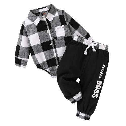 Younger Tree Infant Toddler Baby Boy Clothes Set Newborn Long Sleeve Flannel Plaid Bodysuit Pants Fall Winter Outfits for 0-3 Months