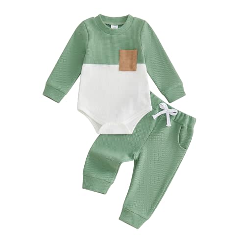 Sejardin Infant Baby Boy Fall Clothes Contrast Color Long Sleeve Romper and Stretch Pants Newborn 3 6 12 18M Outfit