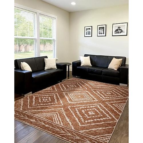 Area Rug 6x9 Rug Machine Washable Non-Slip Low Pile Print Pattern Western Rug for Living Room Bedroom Entryway Tribal Series -Yellowbrown/Cream