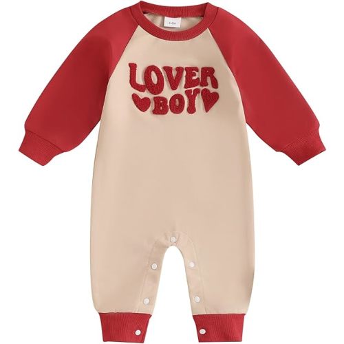 Newborn Baby Boy Valentines Day Outfit Infant Love Heart Letter Print Romper Jumpsuits Onesie Cute Baby Boy Clothes