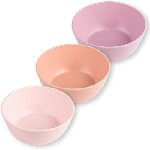 Tiny Twinkle Tableware 3 Pack Dish Set- BPA-Free Cups, Plates and Bowls Sets For Kids and Toddlers - Polypropylene Plastic Dinnerware Set (Rose, Peach, Lilac) Round Bowl