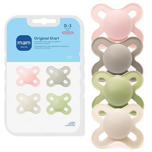 MAM Original Start Baby Pacifiers 0-3 Mths Skin Soft Silicone, 4 Pack