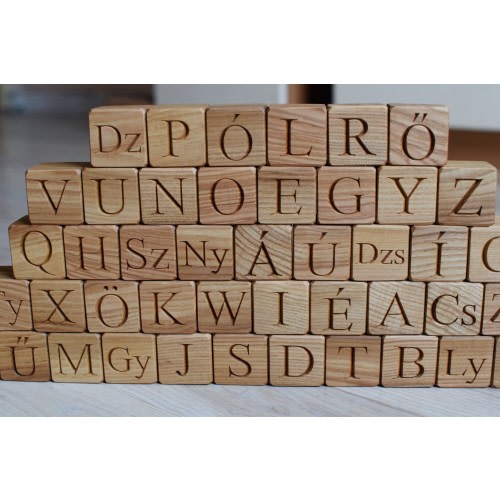 44 Hungarian Alphabet Wooden Blocks, Toy Blocks with Hungarian Letters Engraved, Personalized Hungary Letter Cubes Christmas Gift idea