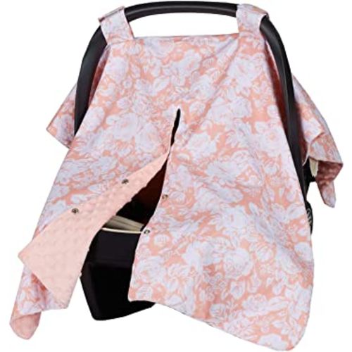 Insular Floral Car Seat Covers for Babies, Infant Minky Car Seat Canopy Cover for Boys Girls, Newborn Carseat Cover, Breasstfeeding Nursing Cover, Pink Flower