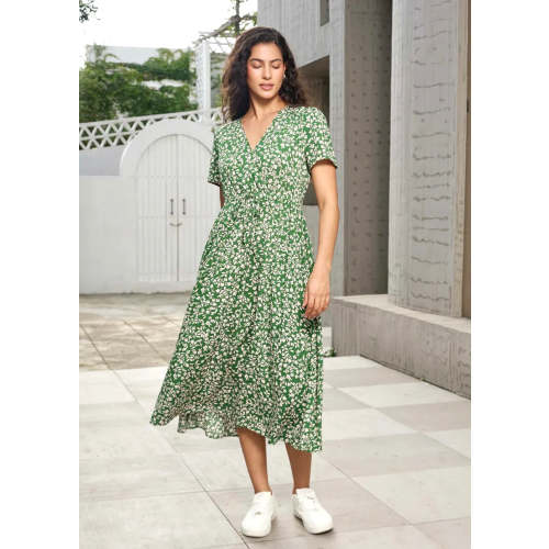 Floral Midi Nursing Dress with Hidden Side Zippers