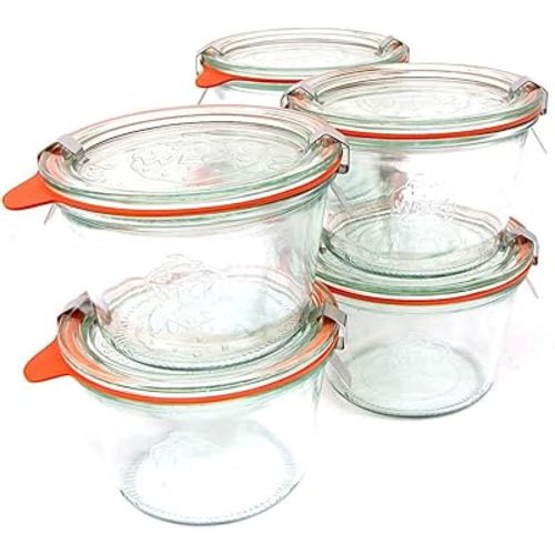 Weck 741 - 0.25 Liter Mold Jars with Lids - 6 Rings and 12 Clamps
