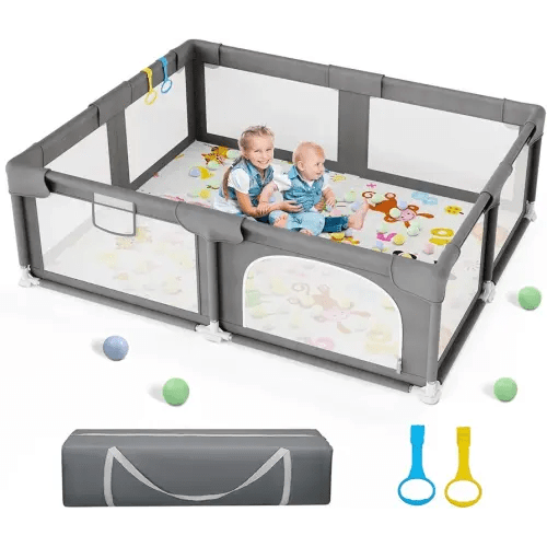 Palopalo Baby Playpen, 71"x59" Extra Large Playard for Babies and Toddlers, Baby Activity Center with 8 Suction Cup Bases, Infants Play Pen with Gate and Soft Breathable Mesh, Without Mat