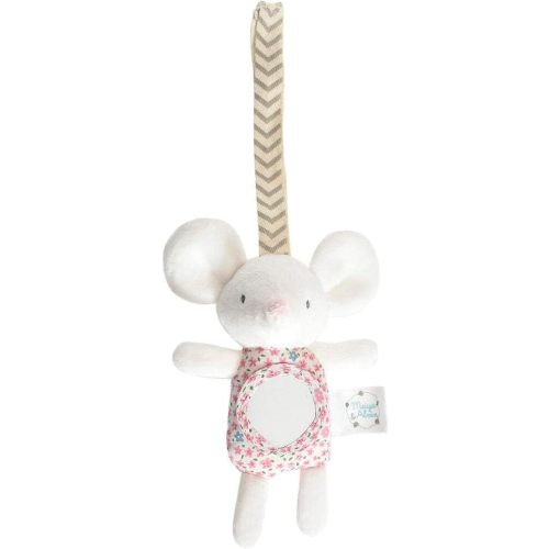 Meiya The Mouse Tag Along Pram Toy – Infant Stroller Toy with Rattle & Mirror | Easy-Attach Travel Toy for Sensory Play | Soft Cotton Velour Baby Toy | Safe & Eco-Friendly (0+ Months)