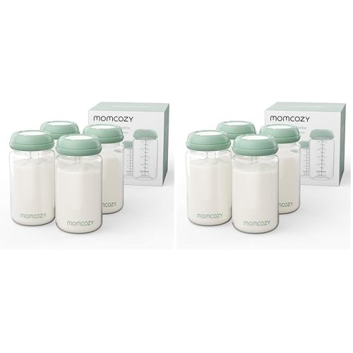 Momcozy Natural Baby Bottle, Wide-Neck, BPA Free Breast Milk Container, Storage Collection Bottle for Fridge & Milk Cooler, Breastfeeding Essential, 10 oz, 4 pcs (Pack of 2)