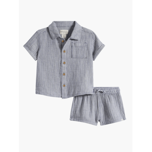 Short Sleeve Organic Cotton Button-Up Shirt & Shorts Set - 6 M