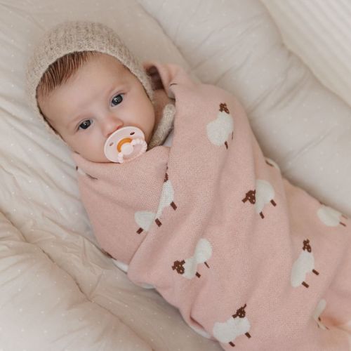 Bleu La La 100% Luxury Cotton Knit Swaddle Receiving Blanket for Blanket for Newborn and Infant Boys and Girls - Sheep - Pink