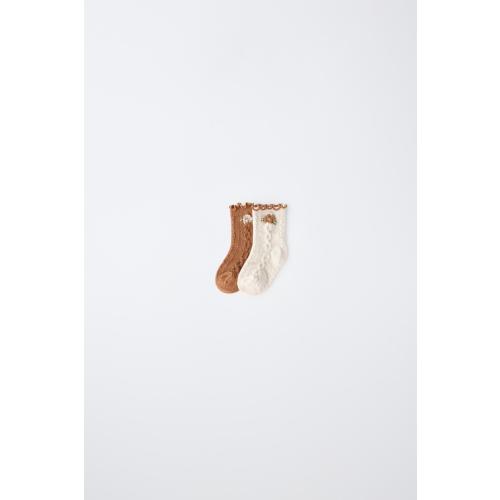 TWO-PACK OF FLORAL AND SCALLOPED TRIM SOCKS - Caramel | ZARA United States