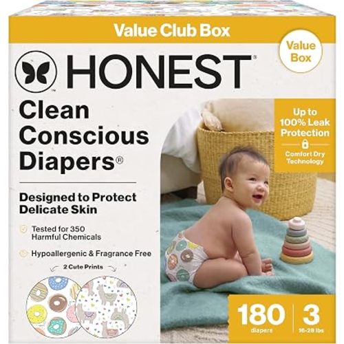 The Honest Company Diapers, Value Pack, Leak Protection, Size 3, 180 Count