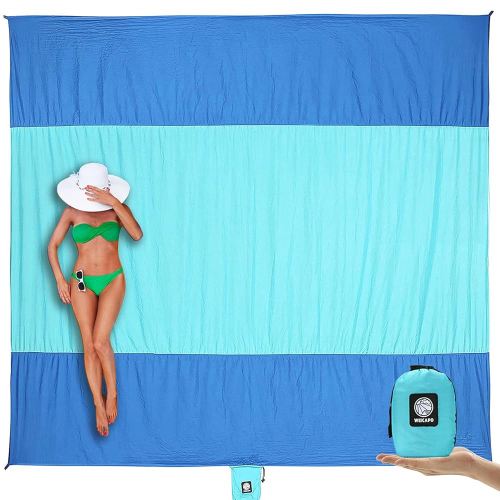 WEKAPO Beach Blanket Sandproof Waterproof, Extra Large Beach Mat, Oversized & Compact Sand Free Mat Quick Drying, Lightweight & Durable with 6 Stakes & 4 Corner Pockets