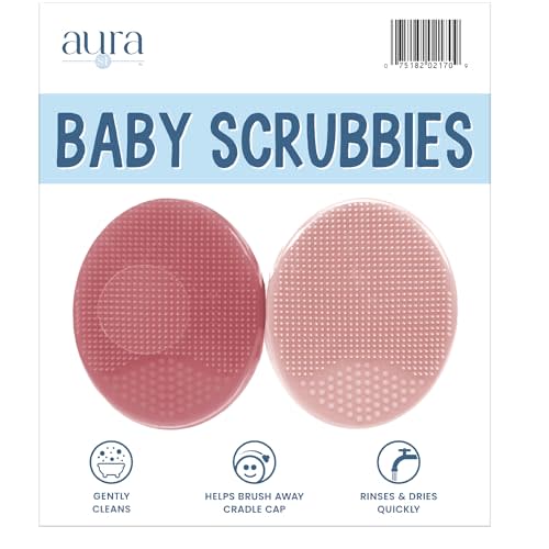 S&T INC. Exfoliating and Massaging Cradle Cap Bath Brushes for Baby, Silicone - 2 Inch x 2.5 Inch, Pink, 2 Pack