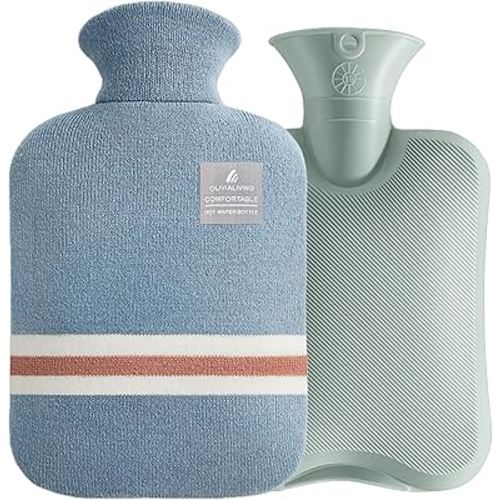 Hot Water Bottle with Classic Striped Cover, 2L Hot Water Bag for Menstrual Cramps, Neck and Shoulder Pain Relief, Hot and Cold Therapies, Hand Feet Warmer