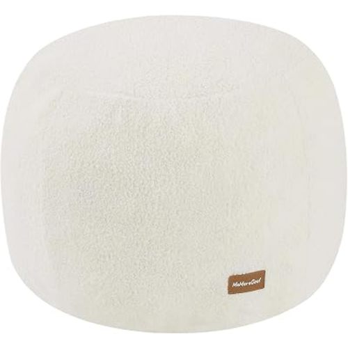 MeMoreCool Round Pouf Ottoman Foot Rest, 20x15 Inch Foam Footstool, Beige