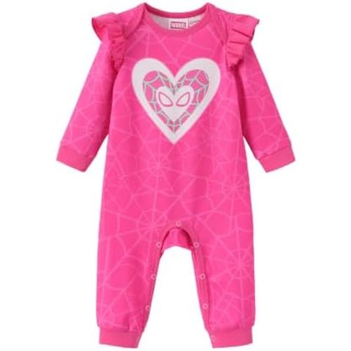 Disney Stitch Princess Minnie Winnie Marvel Baby Girls Ruffle Long Sleeve Romper Footie Outfit for Newborn to Toddler