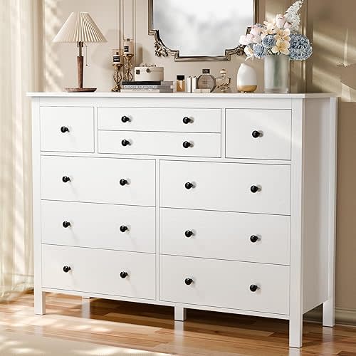 Loomie 10 Drawer Dresser for Bedroom, 47.2" Long Chest of Drawers with Deep Drawers, Modern Wooden Storage Dresser for Closet, 36.2" Tall Large TV Stand for Living Room, Hallway, Entryway (White)