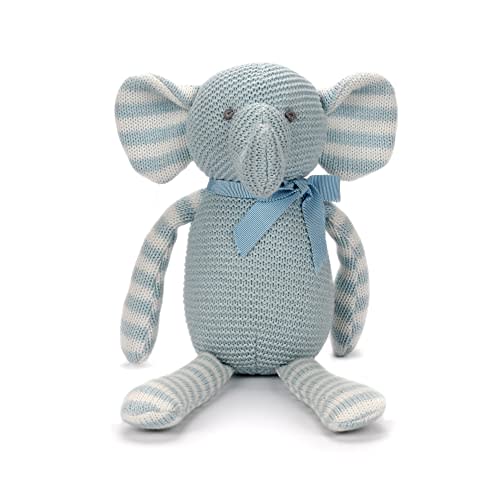 FLUFFYFUN 100% Organic Cotton Blue Elephant Plush, 7.1" Baby Stuffed Animal for Newborn