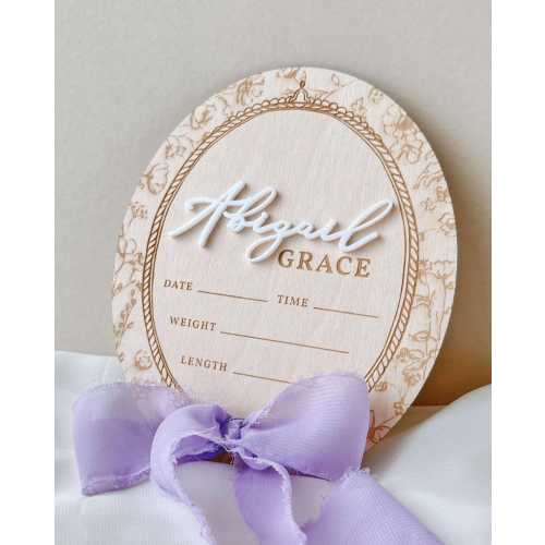 Personalized Floral Birth Stat Sign Hospital Announcement Keepsake Baby Announcement Vintage Baby Girl Sign with Bow Coquette Baby Name Sign