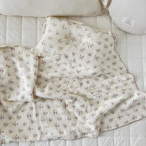 BuLuTu Cotton Muslin Toddler Kids Floral Throw Blanket Large,47"x51",Azalea