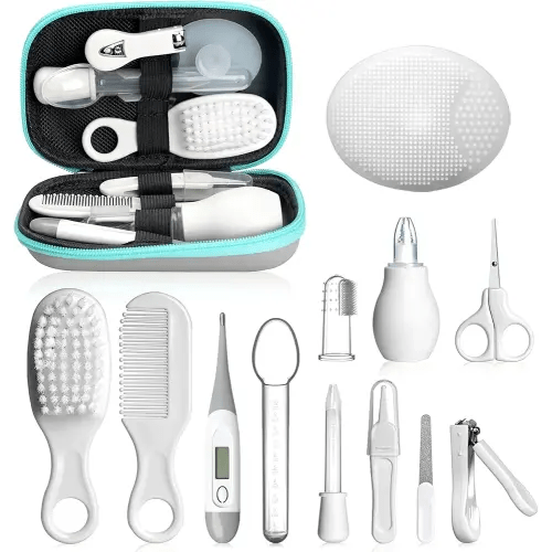 Baby Healthcare and Grooming Kit, Portable Baby Safety Care Set, Baby Essentials kit for Newborn(Grey White 13 in 1)