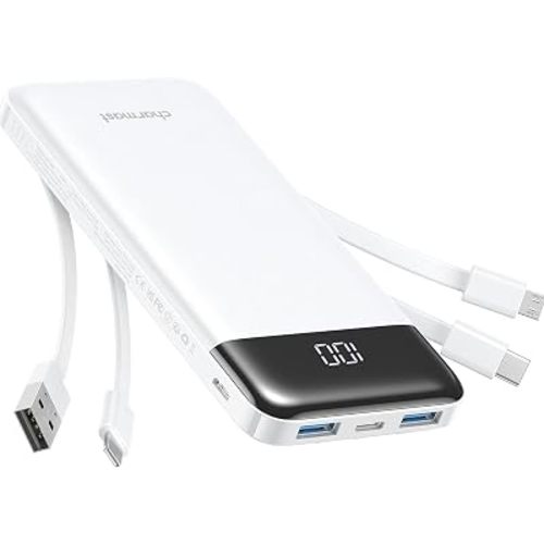 charmast Portable Charger with Reinforced Built-in 4 Cables,10000mAh Power Bank Travel Essentials 6 Outputs 3 Inputs 3A Fast Charging Compatible with iPhone iPad Samsung Google Pixel LG Moto etc.