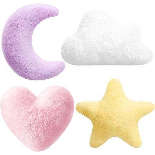 Novabright 4 Pcs Moon Star Cloud Heart Plush Pillow, Colorful 15.7 Inch