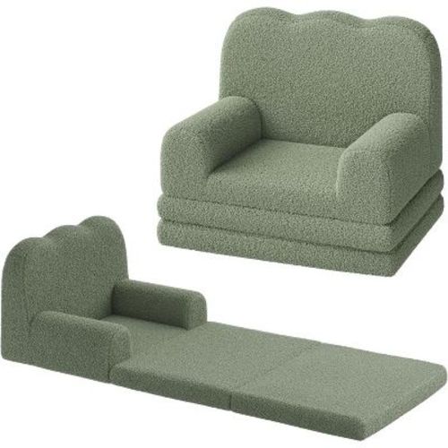 Kids Couch, 2-In-1 Convertible Teddy Fleece Fabric Toddler Sofa Chair, Soft Fold Out Couch Lounger, Comfy Children Sofa Bed for Playroom, Nursery