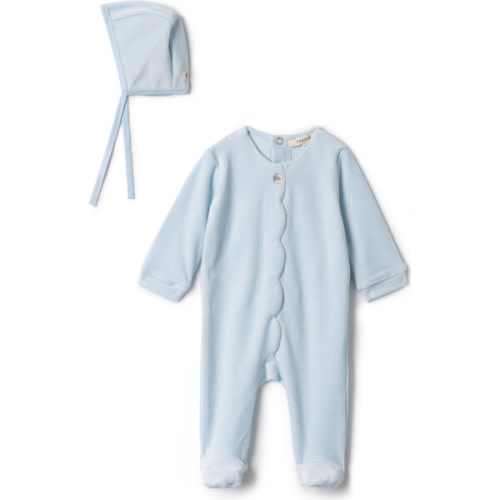 Cotton Velour Scallop Onesie Baby Blue - Fragile | Maisonette