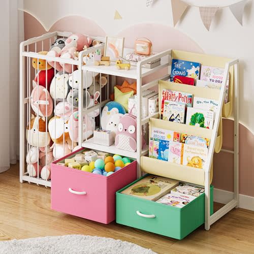 Twinkoo Kids Bookshelf and Toy Storage, Large 3 Tier Book Shelf for Kids Rooms, Sling Baby Bookcase with Stuffed Animal Storage, Toddler Montessori Bookshelf for Nursery, Playroom, Kindergarten