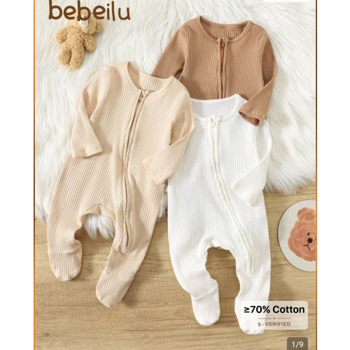 3pcs/Set Newborn Baby Boy Minimalist Comfortable Long Sleeve Round Neck Zipper Front Soft Knit Jumpsuit Fall Winter | SHEIN USA