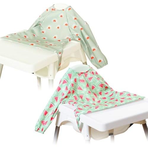 Long Sleeve Baby Bib - Mess-Proof Feeding Bibs for Babies - Adjustable, Waterproof, and Highchair/Table Attachment