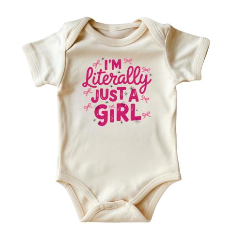 I'm Literally Just a Girl Baby Onesie® • Baby Announcement Bodysuit • Natural Color Baby Clothing • Girl Power Baby Outfit • Printed in USA